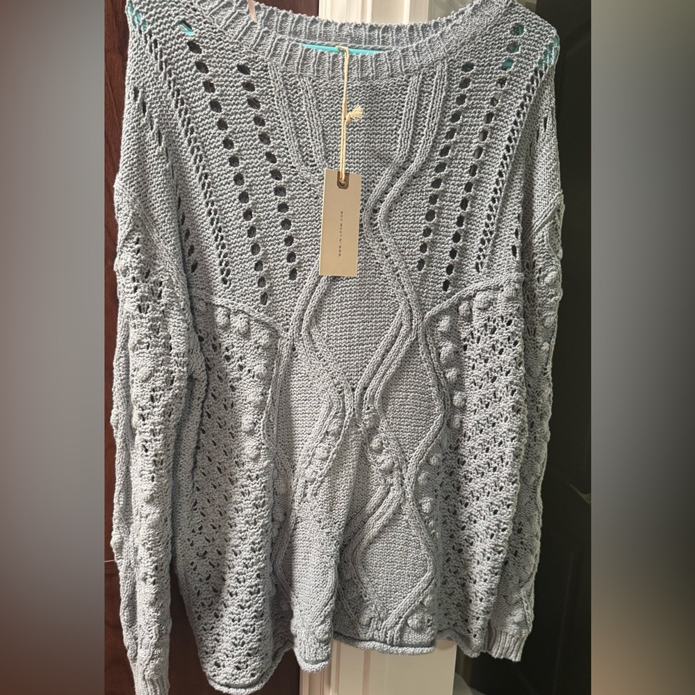 In Bloom Light Blue Textured Knit Sweater